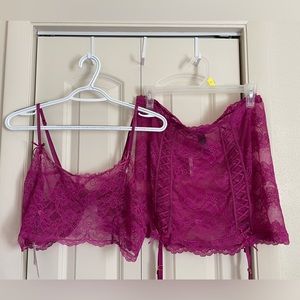 Victoria Secret Plum Lace Lingerie Set with Bralette and Skirt